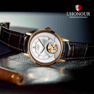 宇赫瑞士手表夜光陀飞轮机芯手动镂空大表盘陀飞轮机械表男表