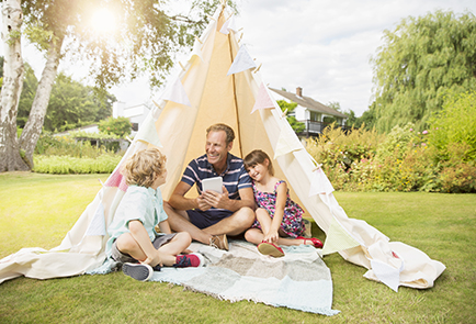 Family in tent with high-speed internet