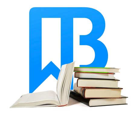 Bookbyte logo behind textbooks