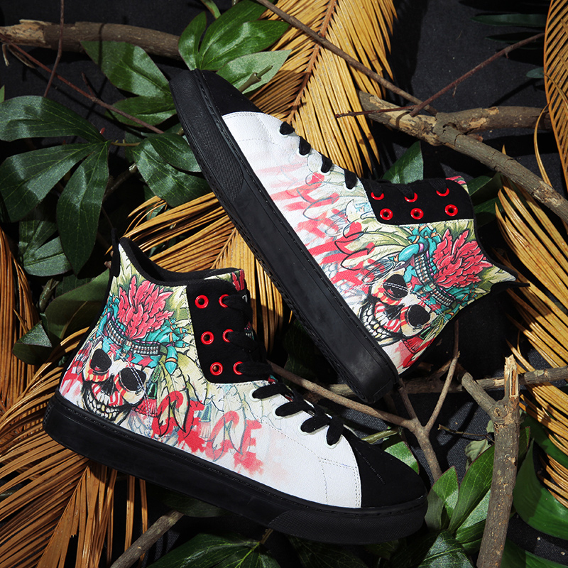 百叶枯 高帮帆布涂鸦鞋 男