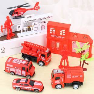 53宝宝玩具车男孩回力惯性工程车儿童挖掘机消防汽车挖土机套装H