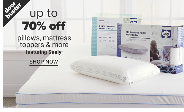 A foam topper in a box. A memory foam pillow in a box and a pillow out of the box. Doorbuster up to 70% off pillows, mattress toppers and more featuring Sealy, shop now.